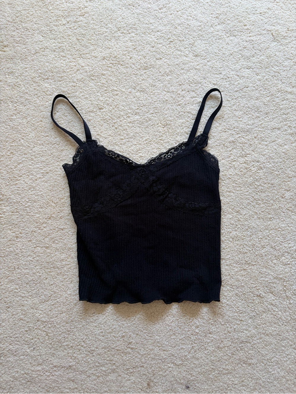 Urban Outfitters Black Lace-Trim Ribbed Cami